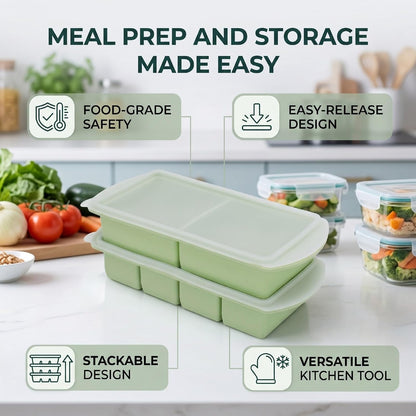 Silicone Freezer Tray with Lid, Large Ice Cube Mold for Soup Broth Sauce Storage Easy Release Flexible Base for Meal Prep and Portion Control(2 Cup and 4 Cup) (2PCS)