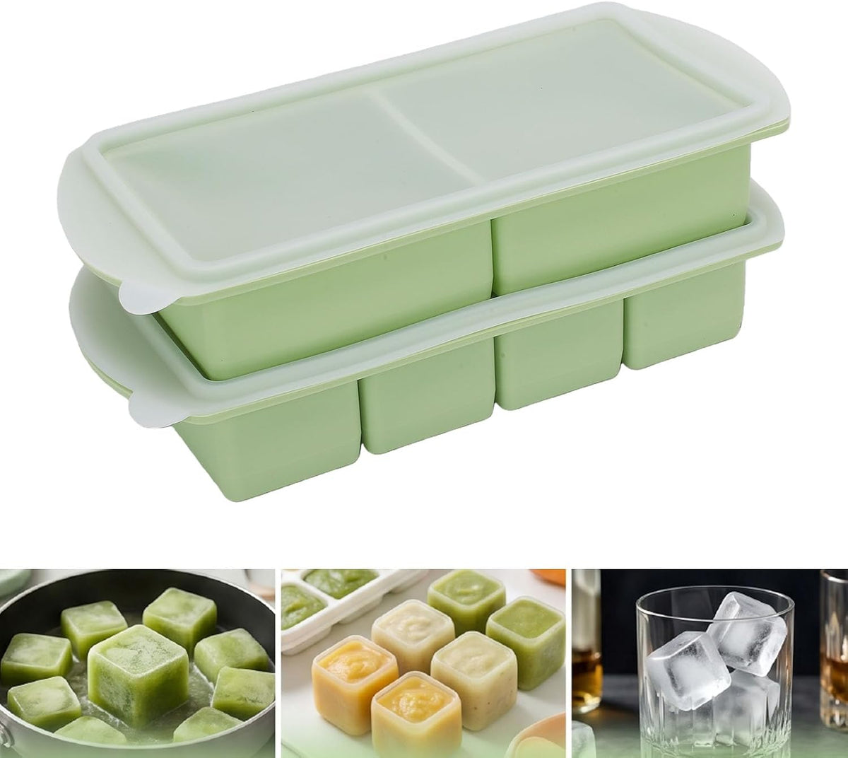 Silicone Freezer Tray with Lid, Large Ice Cube Mold for Soup Broth Sauce Storage Easy Release Flexible Base for Meal Prep and Portion Control(2 Cup and 4 Cup) (2PCS)