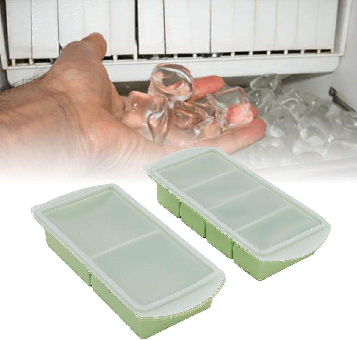 Silicone Freezer Tray with Lid, Large Ice Cube Mold for Soup Broth Sauce Storage Easy Release Flexible Base for Meal Prep and Portion Control(2 Cup and 4 Cup) (2PCS)