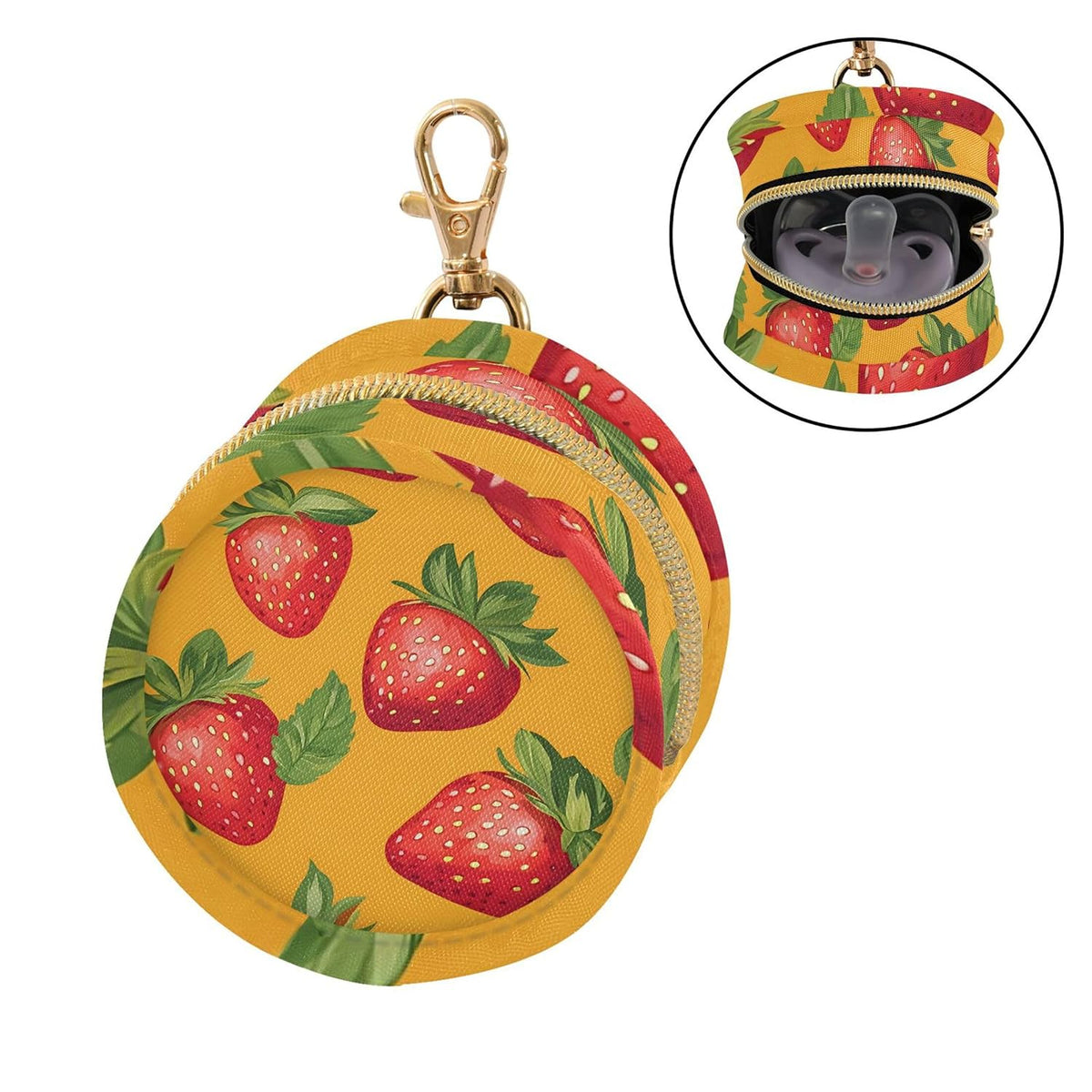 Delicious Strawberries Baby Pacifier Holder Case, Dustproof Portable Storage Box for Diaper Bag Purse, Pacifier Storage Container for Boys & Girls