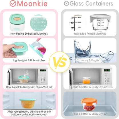 8 Pack Baby Food Storage Containers 4 oz, Baby Silicone Food Jars with Ventilation Valve, Snack Containers with Leak Proof Sealing Lid Microwave Safe, Suitablefor Nurseries, Schools and Travel