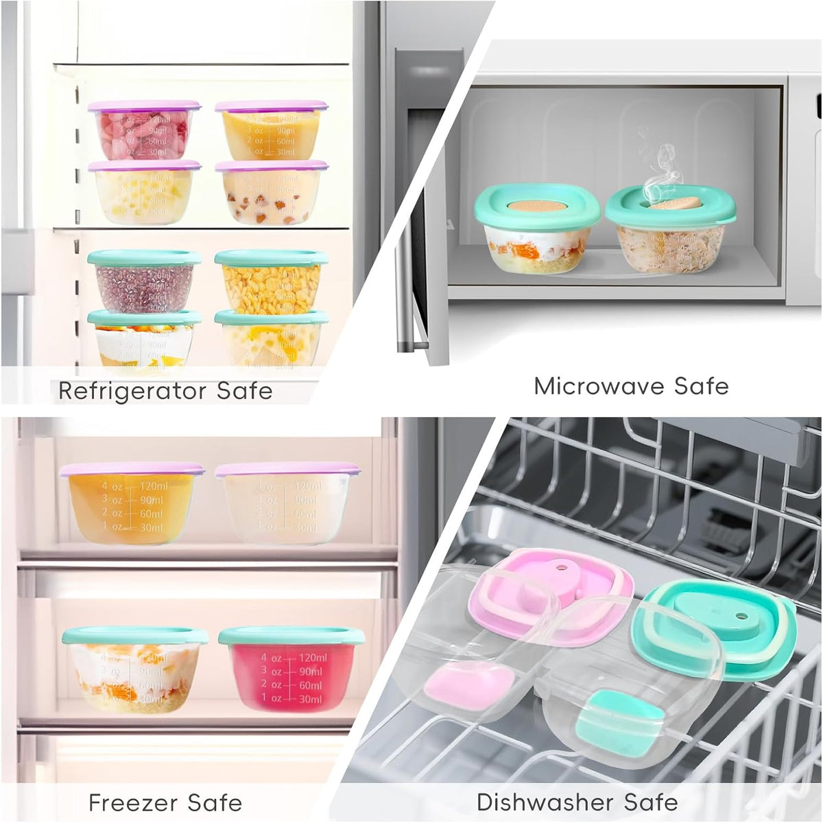 8 Pack Baby Food Storage Containers 4 oz, Baby Silicone Food Jars with Ventilation Valve, Snack Containers with Leak Proof Sealing Lid Microwave Safe, Suitablefor Nurseries, Schools and Travel