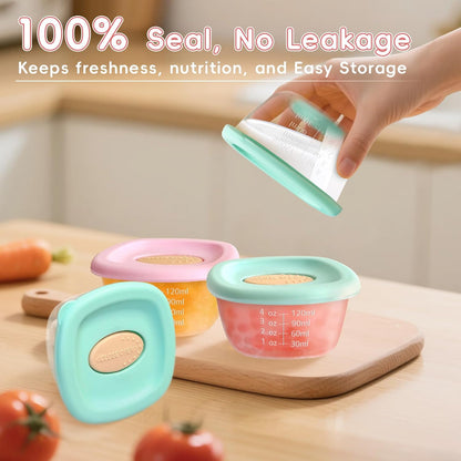 8 Pack Baby Food Storage Containers 4 oz, Baby Silicone Food Jars with Ventilation Valve, Snack Containers with Leak Proof Sealing Lid Microwave Safe, Suitablefor Nurseries, Schools and Travel