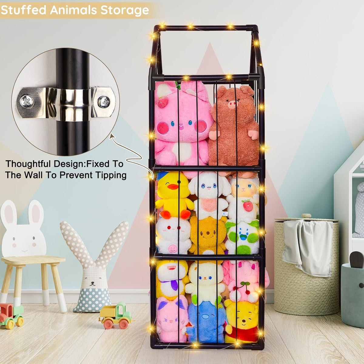 Plushies Toy Storage Organizer PVC Stuffed Animals Holder Kids Playroom Nursery Shelf