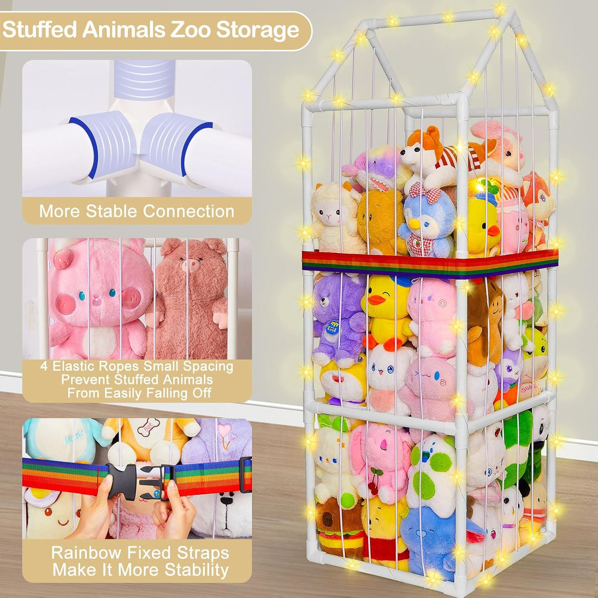 Plushies Toy Storage Organizer PVC Stuffed Animals Holder Kids Playroom Nursery Shelf