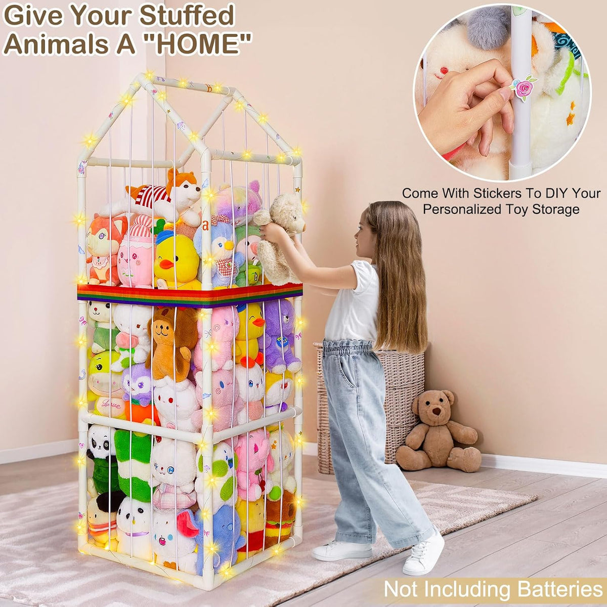 Plushies Toy Storage Organizer PVC Stuffed Animals Holder Kids Playroom Nursery Shelf