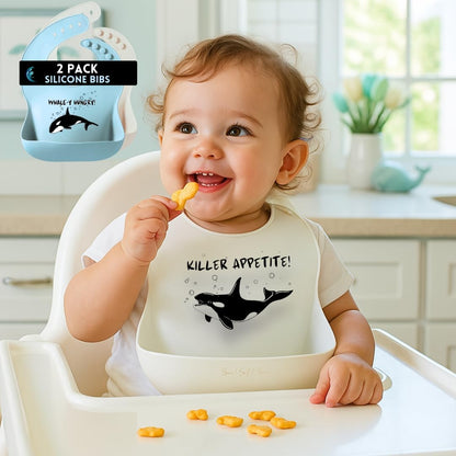 Beachy Sea Life Silicone Bibs for Babies - 2 Pack Sea Life Bibs for Boys and Girls - Easy to Clean Adjustable