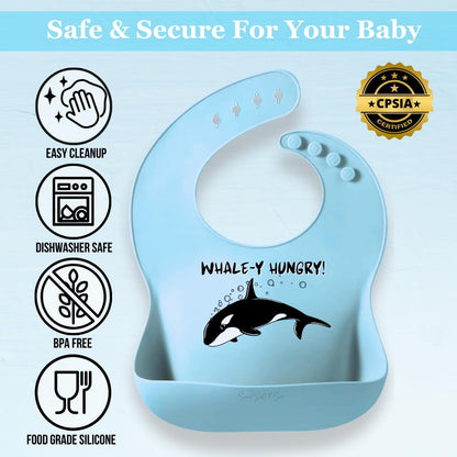 Beachy Sea Life Silicone Bibs for Babies - 2 Pack Sea Life Bibs for Boys and Girls - Easy to Clean Adjustable