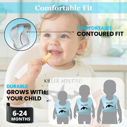 Beachy Sea Life Silicone Bibs for Babies - 2 Pack Sea Life Bibs for Boys and Girls - Easy to Clean Adjustable