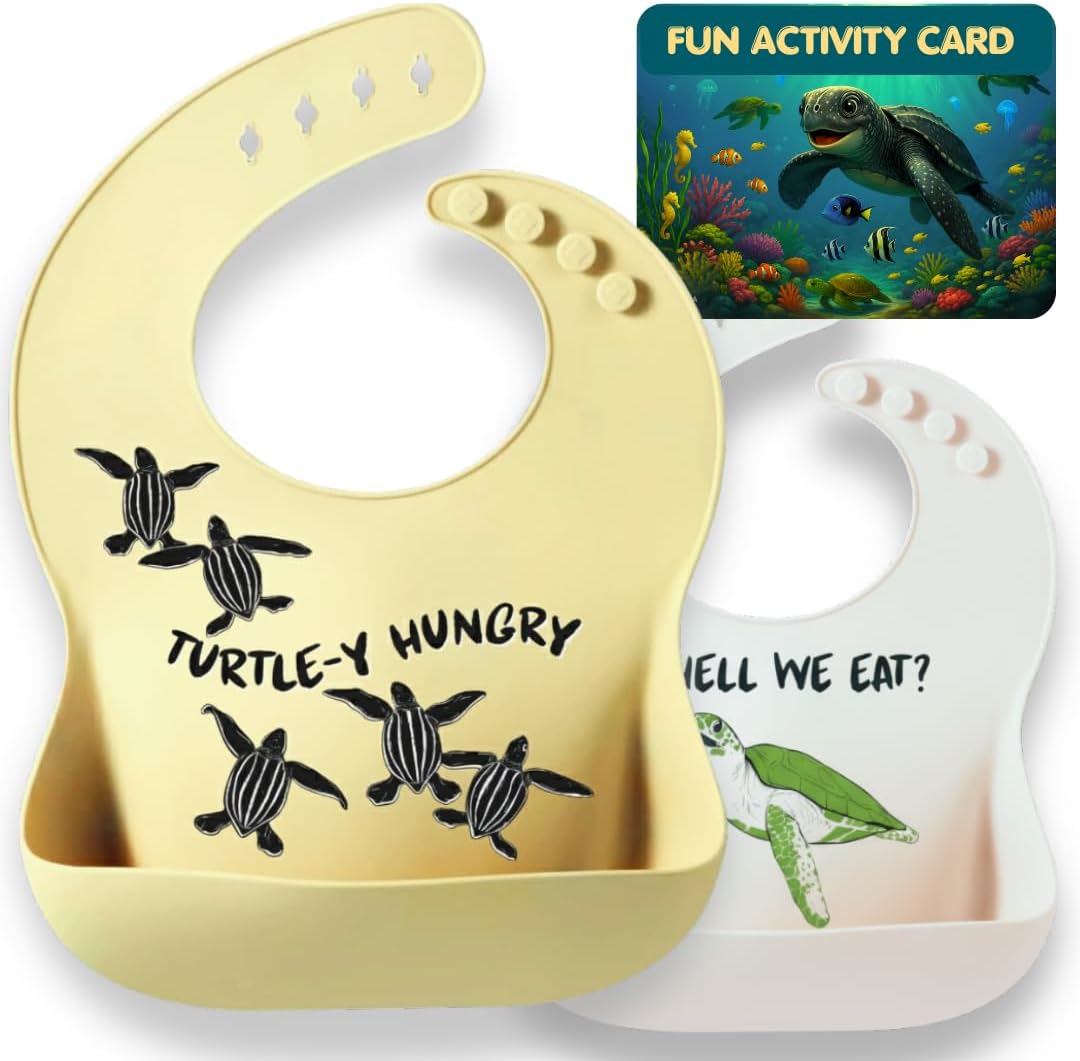 Beachy Sea Life Silicone Bibs for Babies - 2 Pack Sea Life Bibs for Boys and Girls - Easy to Clean Adjustable