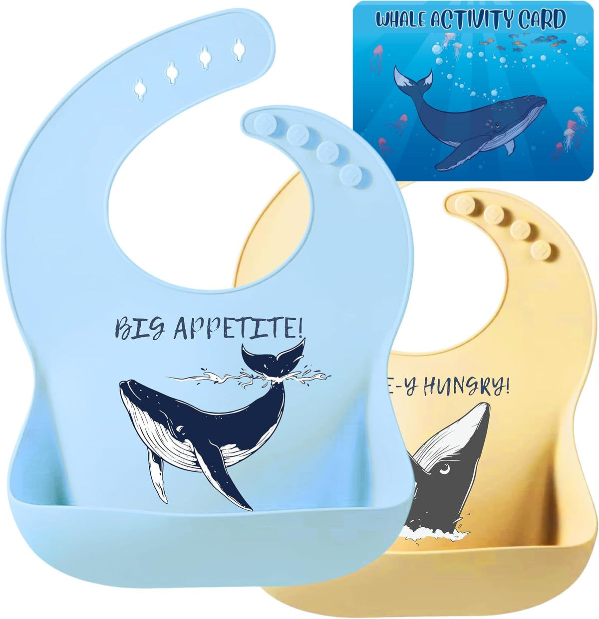 Beachy Sea Life Silicone Bibs for Babies - 2 Pack Sea Life Bibs for Boys and Girls - Easy to Clean Adjustable