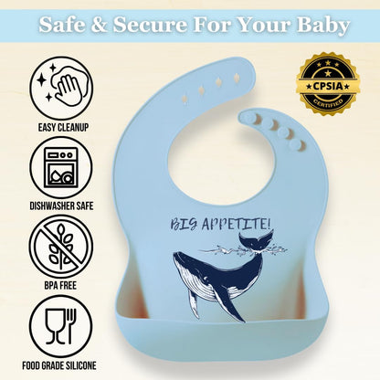 Beachy Sea Life Silicone Bibs for Babies - 2 Pack Sea Life Bibs for Boys and Girls - Easy to Clean Adjustable