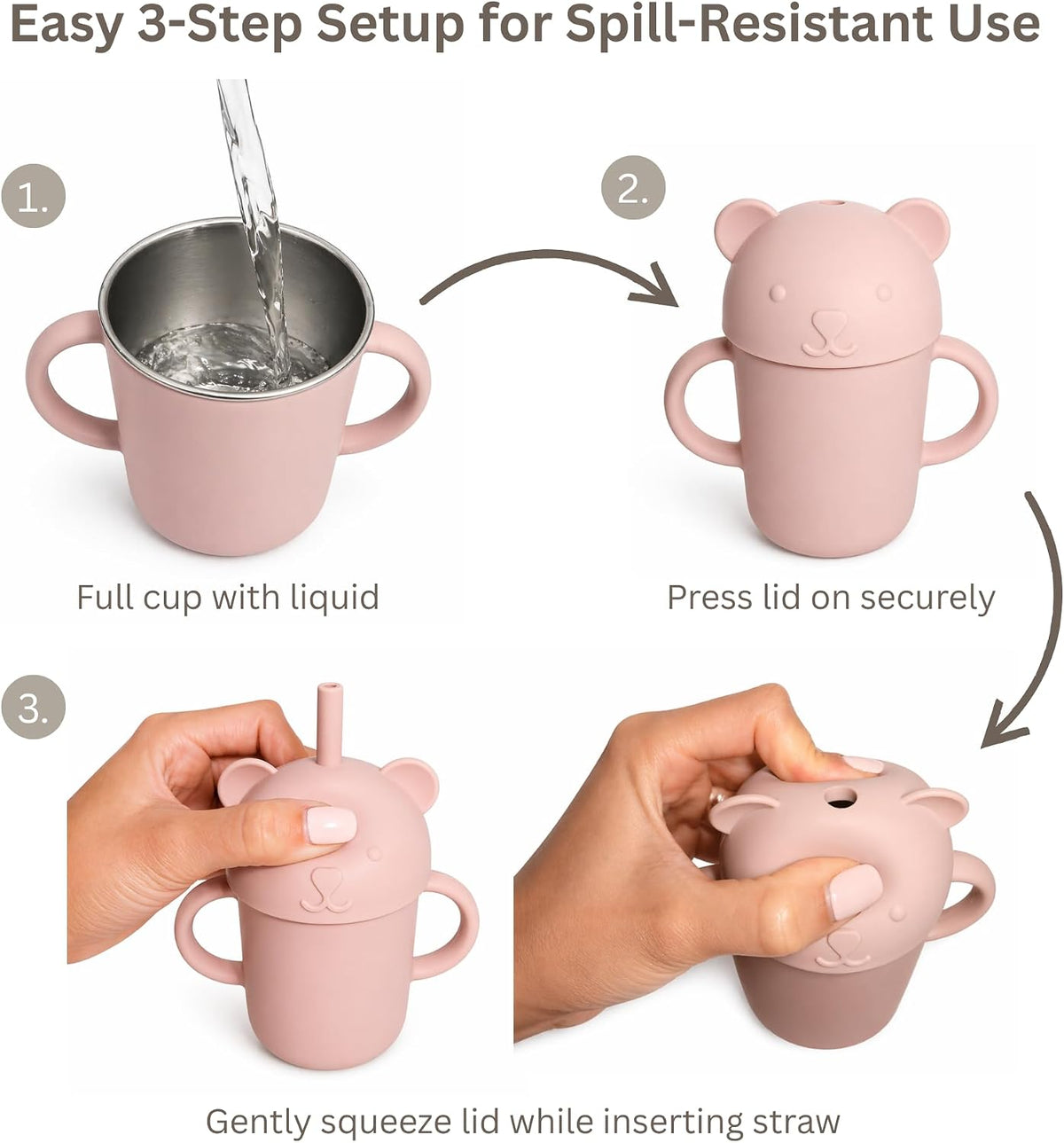 Stainless Steel Baby Feeding Set (6-Piece) – Suction Plate & Bowl, Straw Cup, Spoon, Fork & Bib – Non-Toxic, BPA-Free, Durable Set for Starting Solids, Essentials for Babies & Toddlers (Cream)