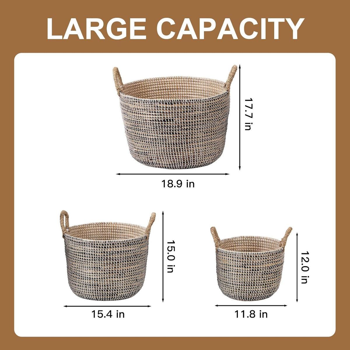 Seagrass Laundry Hamper Set with Lids, 4-Piece Handwoven Wicker Storage Baskets with Washable Liners, Includes 2 Large Hampers and 2 Shelf Bins for Bedroom Bathroom Laundry Room