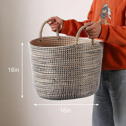 Seagrass Laundry Hamper Set with Lids, 4-Piece Handwoven Wicker Storage Baskets with Washable Liners, Includes 2 Large Hampers and 2 Shelf Bins for Bedroom Bathroom Laundry Room
