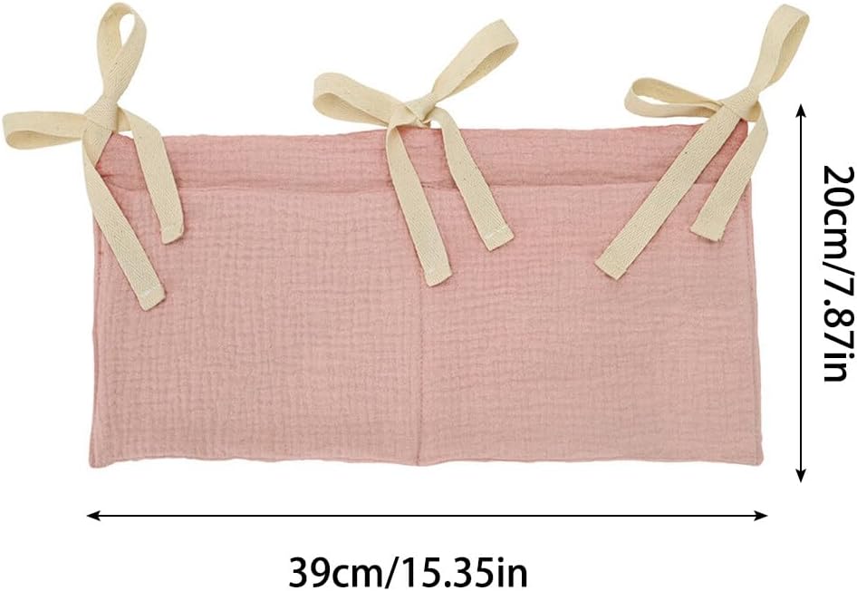 Baby Crib Pocket with Straps Hanging Baby Diaper Caddy Organizer, Diaper Stacker Classified Storage Bag Organizer for Nursery Diapers Wipes Baby Essentials (Light Beige)