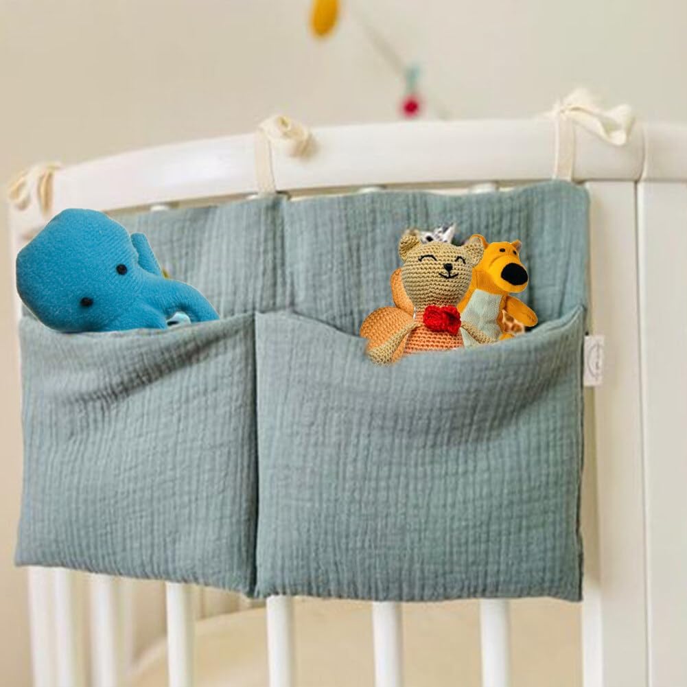 Baby Crib Pocket with Straps Hanging Baby Diaper Caddy Organizer, Diaper Stacker Classified Storage Bag Organizer for Nursery Diapers Wipes Baby Essentials (Light Beige)