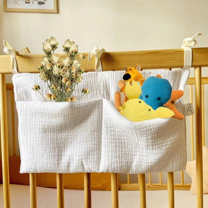 Baby Crib Pocket with Straps Hanging Baby Diaper Caddy Organizer, Diaper Stacker Classified Storage Bag Organizer for Nursery Diapers Wipes Baby Essentials (Light Beige)