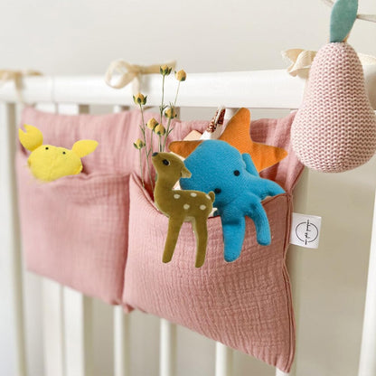 Baby Crib Pocket with Straps Hanging Baby Diaper Caddy Organizer, Diaper Stacker Classified Storage Bag Organizer for Nursery Diapers Wipes Baby Essentials (Light Beige)