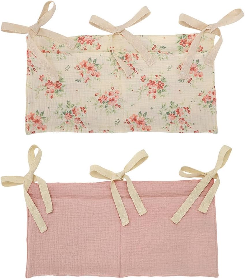 Baby Crib Pocket with Straps Hanging Baby Diaper Caddy Organizer, Diaper Stacker Classified Storage Bag Organizer for Nursery Diapers Wipes Baby Essentials (Light Beige)