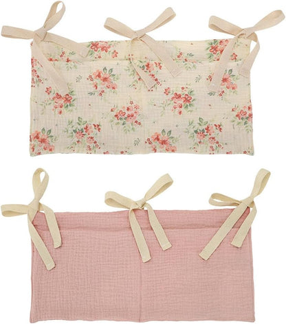 Baby Crib Pocket with Straps Hanging Baby Diaper Caddy Organizer, Diaper Stacker Classified Storage Bag Organizer for Nursery Diapers Wipes Baby Essentials (Light Beige)
