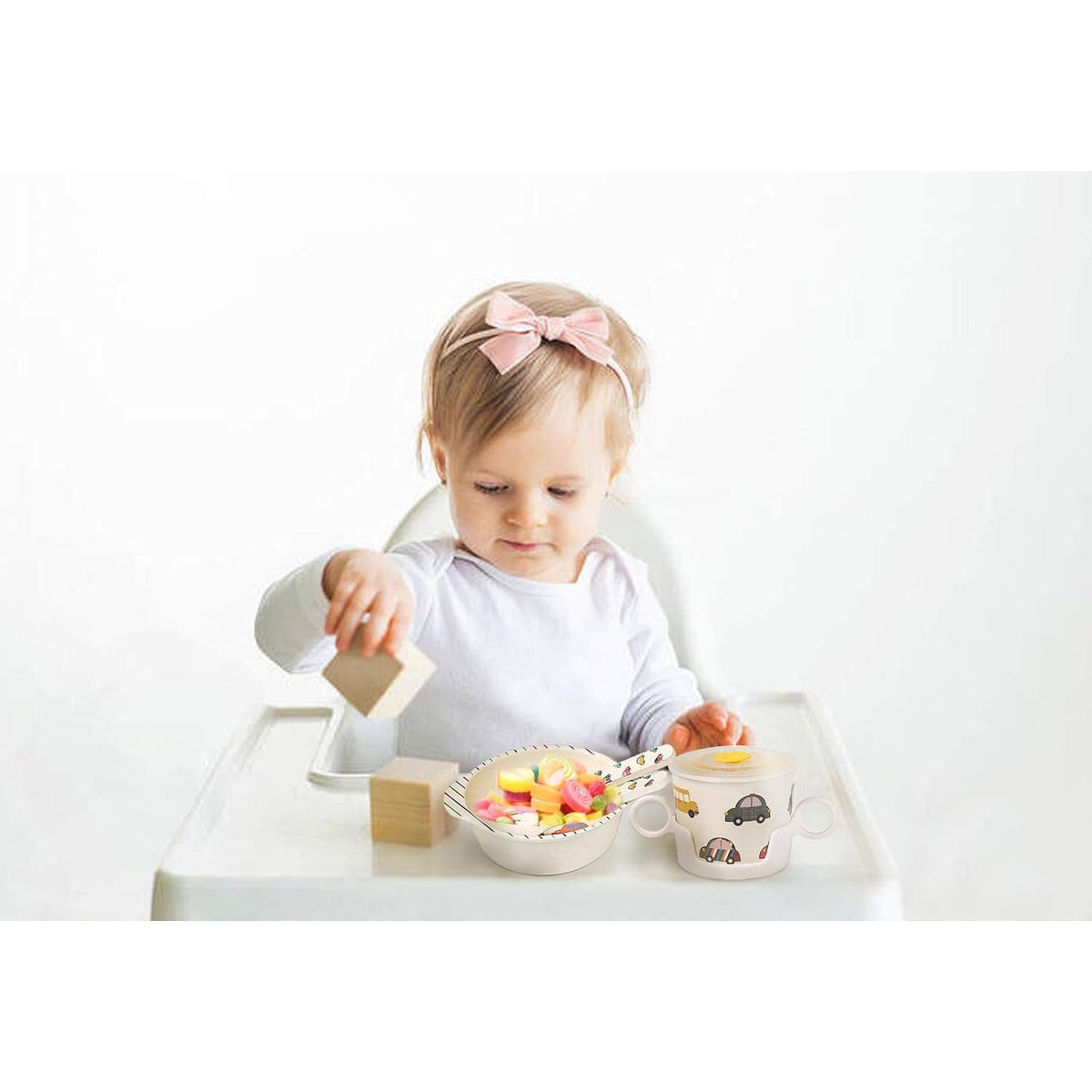 7Pcs+5Pcs Bamboo Toddler Baby Plates and Bowls Set, Kids Plates Dinnerware Set, Toddler Dinnerware Plate Set, Kids Dishes Baby Feeding Set Include Divided Plate, Bowl,Tumbler and Utensils
