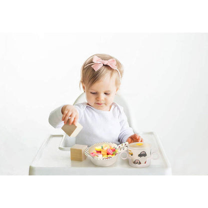 7Pcs+5Pcs Bamboo Toddler Baby Plates and Bowls Set, Kids Plates Dinnerware Set, Toddler Dinnerware Plate Set, Kids Dishes Baby Feeding Set Include Divided Plate, Bowl,Tumbler and Utensils