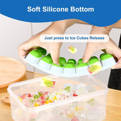 Ice Cube Trays with Lid and Bin, Silicone Plastic Ice Cubes Trays 11 Pack, Stackable Molds for Freezer, Storage Iced Bucket Kits BPA-Free and Odor-Free
