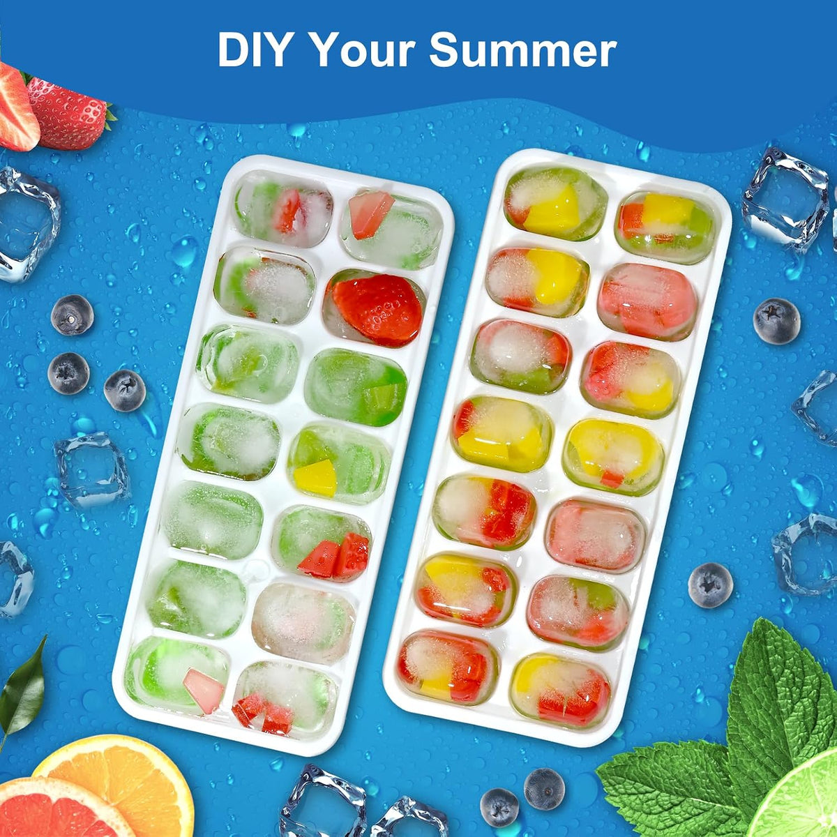 Ice Cube Trays with Lid and Bin, Silicone Plastic Ice Cubes Trays 11 Pack, Stackable Molds for Freezer, Storage Iced Bucket Kits BPA-Free and Odor-Free
