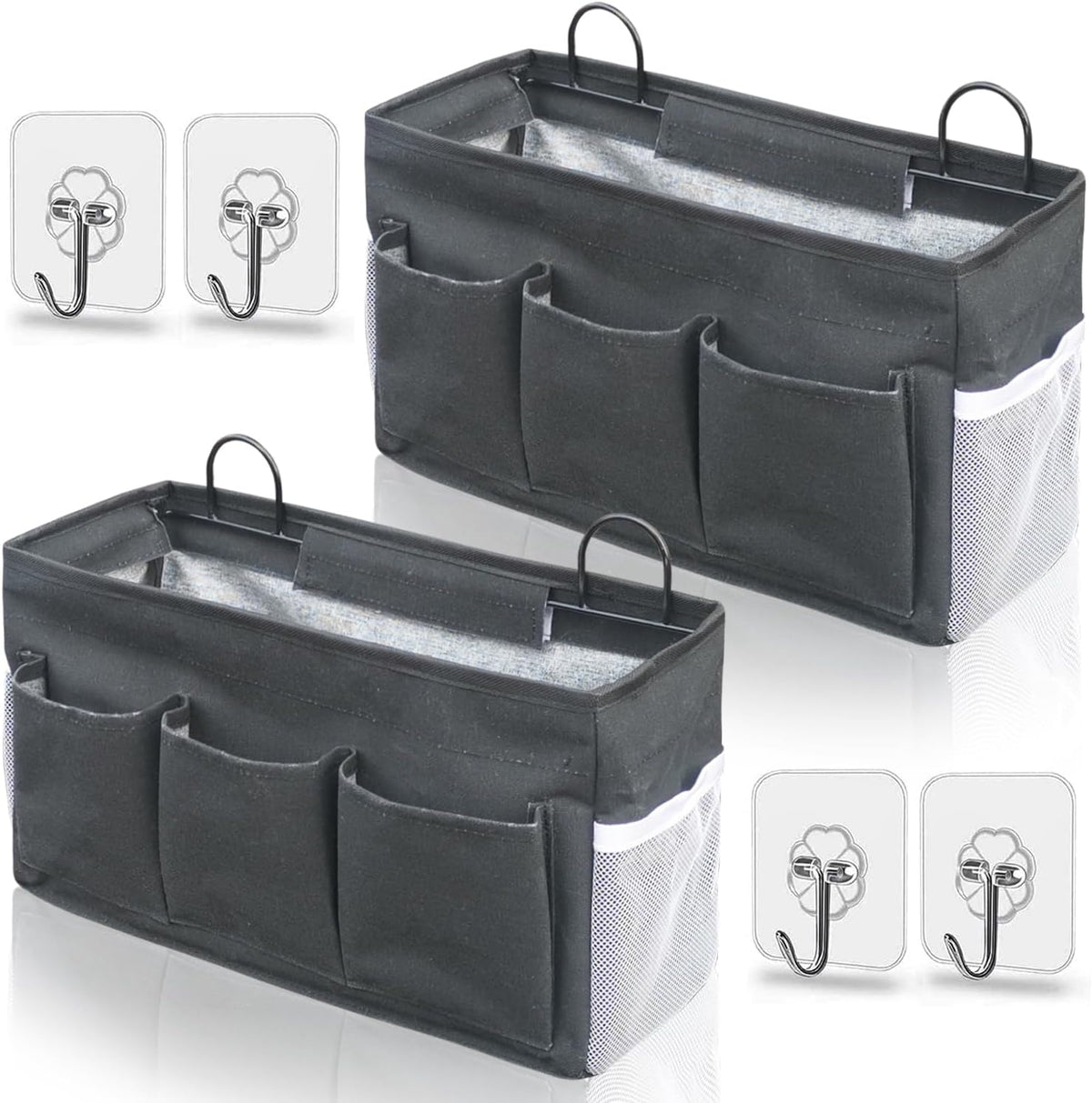 Wall Hanging Organizer Bag, 2-Pack Linen Storage Baskets with Pockets, WallHanging Storage Basket for Bedroom, Kitchen, Office, RV Camper (Gray)