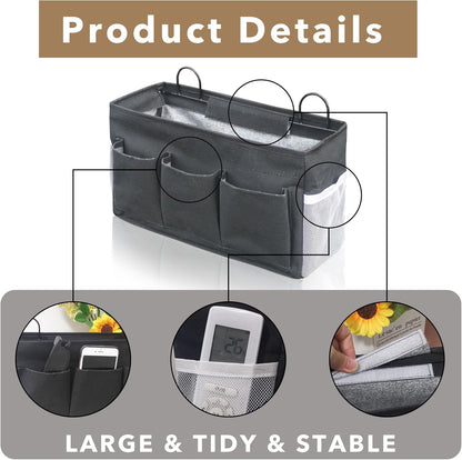 Wall Hanging Organizer Bag, 2-Pack Linen Storage Baskets with Pockets, WallHanging Storage Basket for Bedroom, Kitchen, Office, RV Camper (Gray)