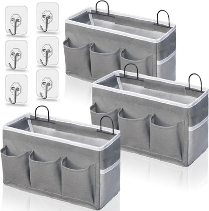 Wall Hanging Organizer Bag, 2-Pack Linen Storage Baskets with Pockets, WallHanging Storage Basket for Bedroom, Kitchen, Office, RV Camper (Gray)