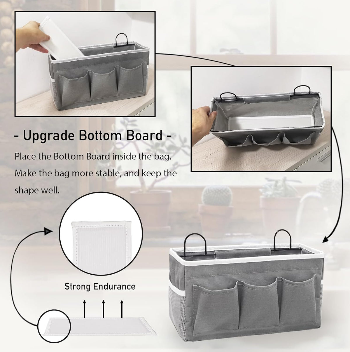 Wall Hanging Organizer Bag, 2-Pack Linen Storage Baskets with Pockets, WallHanging Storage Basket for Bedroom, Kitchen, Office, RV Camper (Gray)