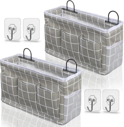 Wall Hanging Organizer Bag, 2-Pack Linen Storage Baskets with Pockets, WallHanging Storage Basket for Bedroom, Kitchen, Office, RV Camper (Gray)