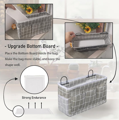 Wall Hanging Organizer Bag, 2-Pack Linen Storage Baskets with Pockets, WallHanging Storage Basket for Bedroom, Kitchen, Office, RV Camper (Gray)