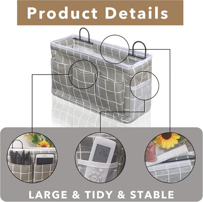 Wall Hanging Organizer Bag, 2-Pack Linen Storage Baskets with Pockets, WallHanging Storage Basket for Bedroom, Kitchen, Office, RV Camper (Gray)