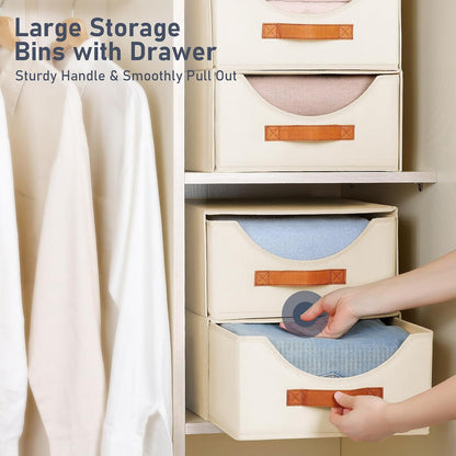 Closet Organizers and Storage - 4 Pack Fabric Storage Bins with Drawers, Collapsible Clothes Organizers Stackable Drawers for Closet, Bedroom, Living Room, Shelf, Wardrobe