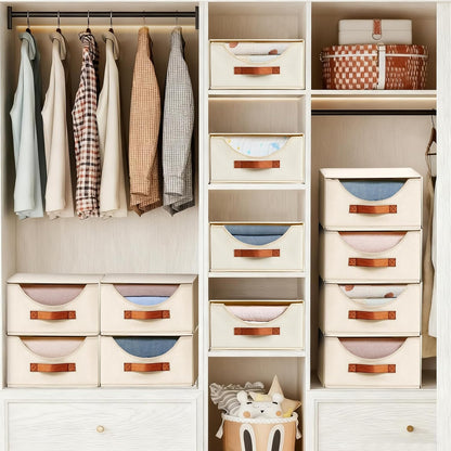 Closet Organizers and Storage - 4 Pack Fabric Storage Bins with Drawers, Collapsible Clothes Organizers Stackable Drawers for Closet, Bedroom, Living Room, Shelf, Wardrobe