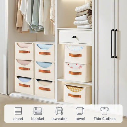 Closet Organizers and Storage - 4 Pack Fabric Storage Bins with Drawers, Collapsible Clothes Organizers Stackable Drawers for Closet, Bedroom, Living Room, Shelf, Wardrobe