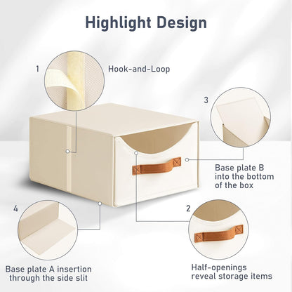 Closet Organizers and Storage - 4 Pack Fabric Storage Bins with Drawers, Collapsible Clothes Organizers Stackable Drawers for Closet, Bedroom, Living Room, Shelf, Wardrobe