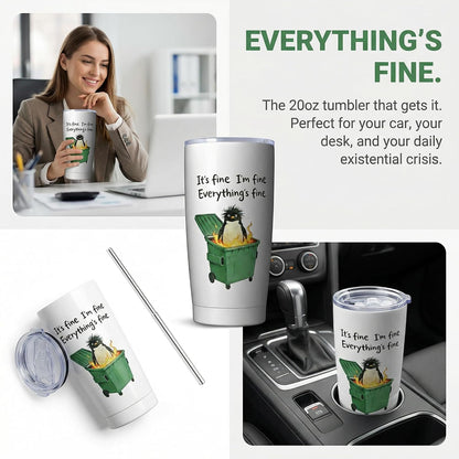 Funny Penguin Dumpster Fire Tumber, 20oz Stainless Steel Insulated Mug Gift | Double Wall Vacuum Insulation, Spill Resistant Lid, Comes With Straw & Brush, Office Daily Sarcastic Gag Novelty Gift