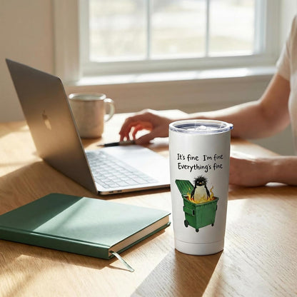 Funny Penguin Dumpster Fire Tumber, 20oz Stainless Steel Insulated Mug Gift | Double Wall Vacuum Insulation, Spill Resistant Lid, Comes With Straw & Brush, Office Daily Sarcastic Gag Novelty Gift