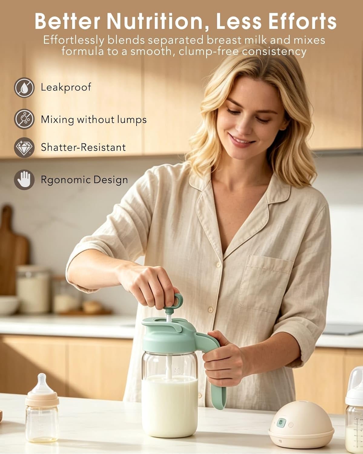 Glass Breast Milk Pitcher, Baby Formula Mixing Pitcher - 24oz, Grey