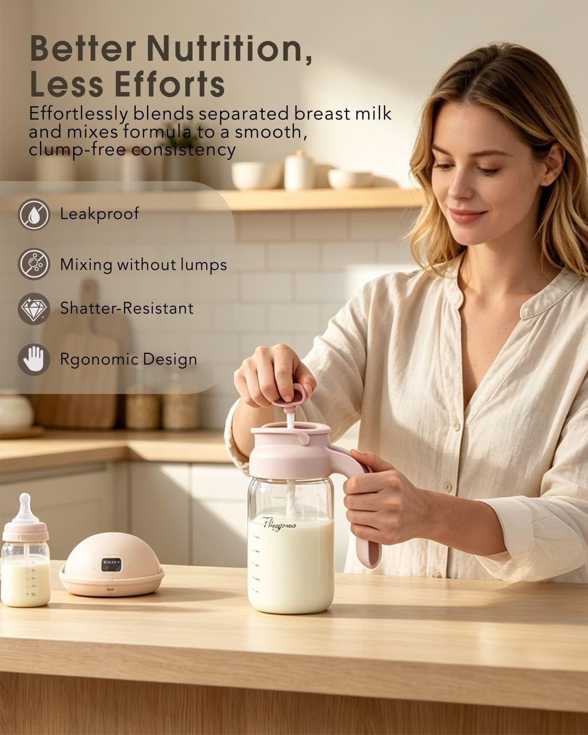 Glass Breast Milk Pitcher, Baby Formula Mixing Pitcher - 24oz, Grey