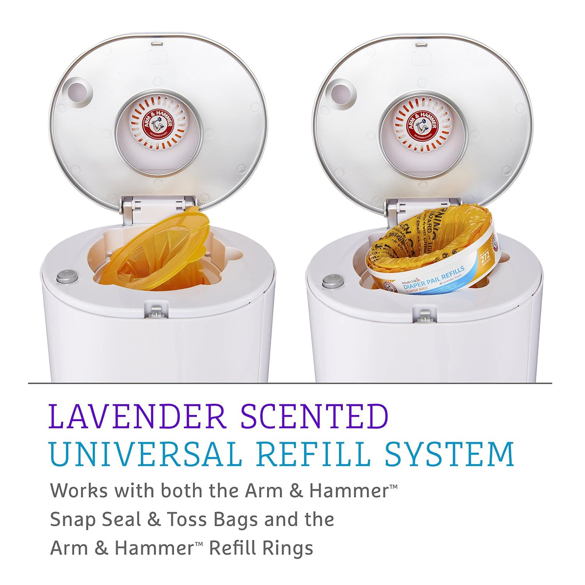 ® STEP™ Diaper Pail Powered by Arm & Hammer, #1 in Odor Control, Award-Winning, Includes 21 Snap, Seal & Toss™ Bags, 1 Starter Refill Ring, and 1 PUCK™ Baking Soda Cartridge