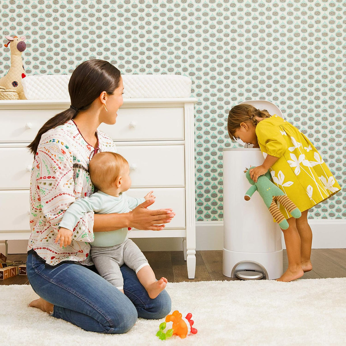 ® STEP™ Diaper Pail Powered by Arm & Hammer, #1 in Odor Control, Award-Winning, Includes 21 Snap, Seal & Toss™ Bags, 1 Starter Refill Ring, and 1 PUCK™ Baking Soda Cartridge