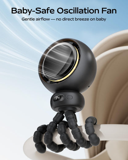 Stroller Fan, Portable Baby Fan with 60° Auto Oscillation, Black