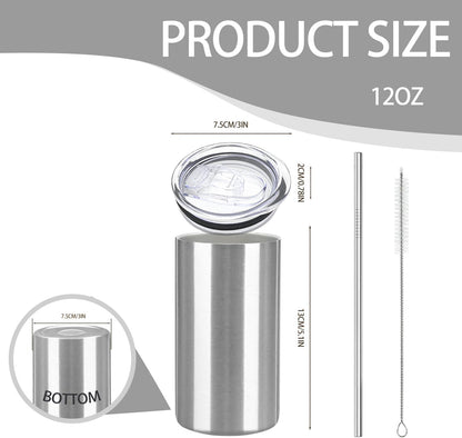 16 Pack Tumblers Blanks Bulk Skinny Straight Tumbler Stainless Steel Double Wall Insulated Water Bottles with Lid & Straw for DIY Gift, 12oz Silver