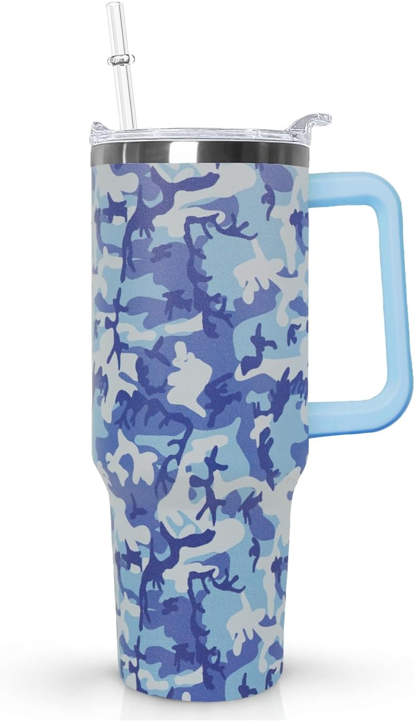 Ceovfoi 40 Oz Leopard & Zebra Print Tumbler With Handle, Lid & Straw - Insulated Travel Coffee Mug Water Bottle, Animal Print Gifts for Women Men