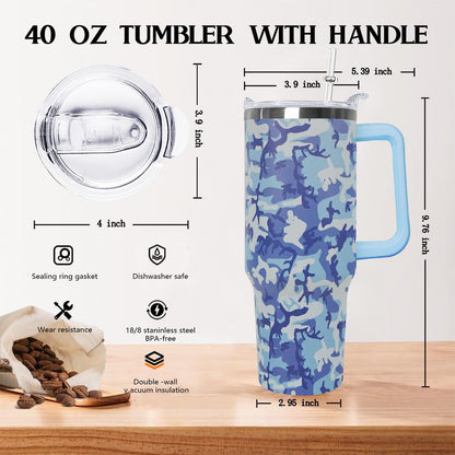 Ceovfoi 40 Oz Leopard & Zebra Print Tumbler With Handle, Lid & Straw - Insulated Travel Coffee Mug Water Bottle, Animal Print Gifts for Women Men